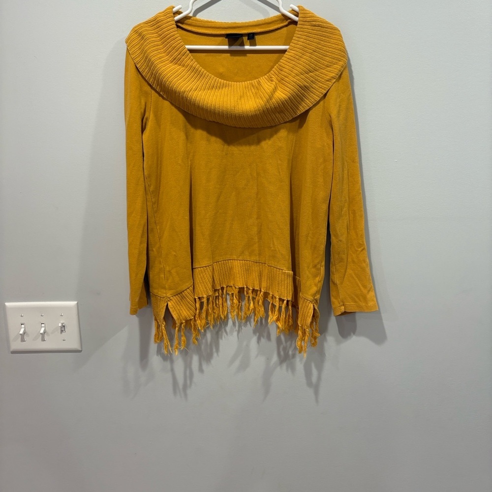 Rafaella Mustard Cowl Neck Sweater with Fringe